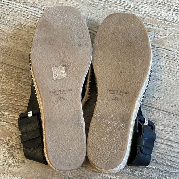 Rag & Bone Calla Black Leather Espadrille Wedge Sandal Size 38.5 - Picture 7 of 10